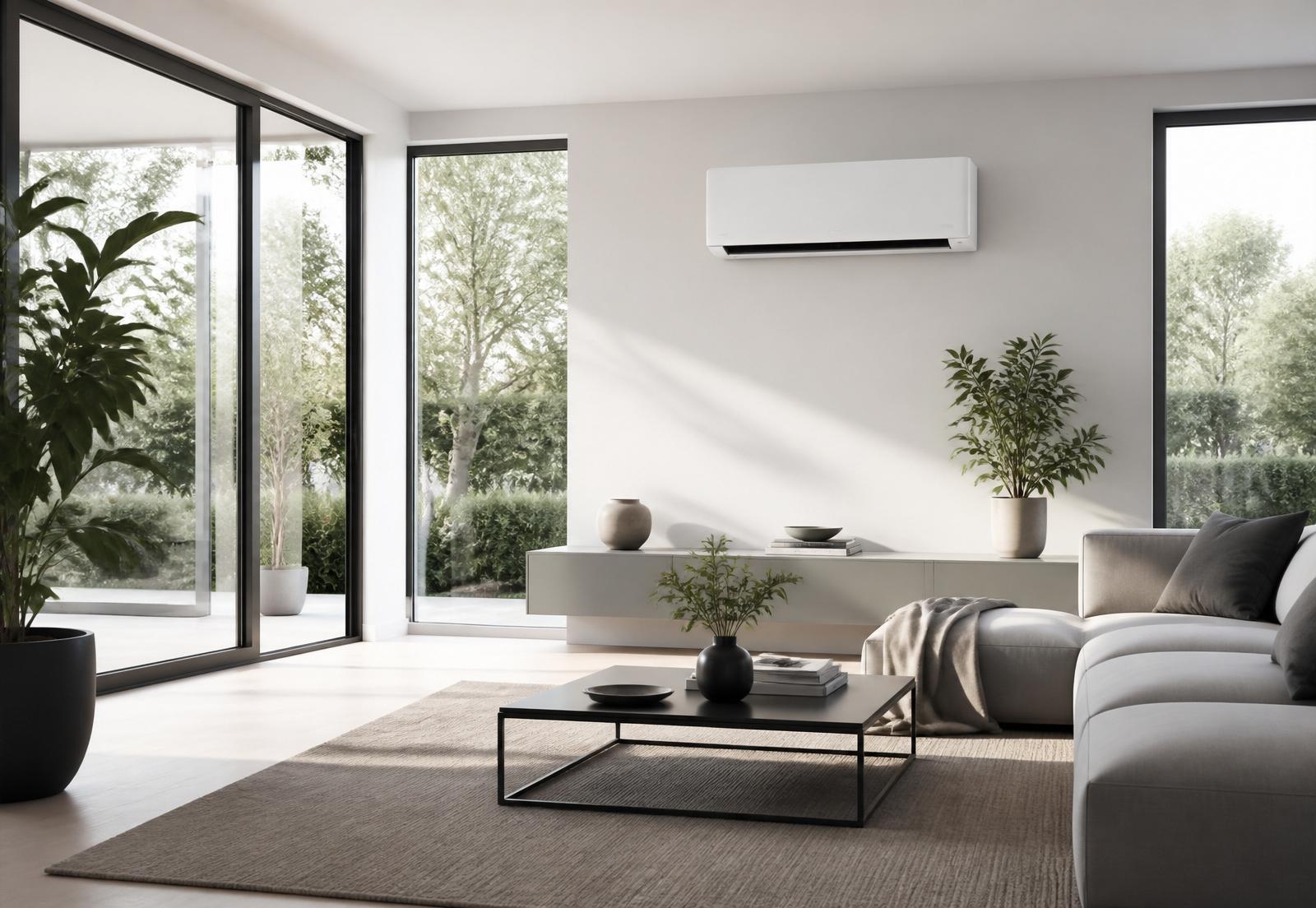 Modernes Wohnzimmer mit leiser Split-Klimaanlage